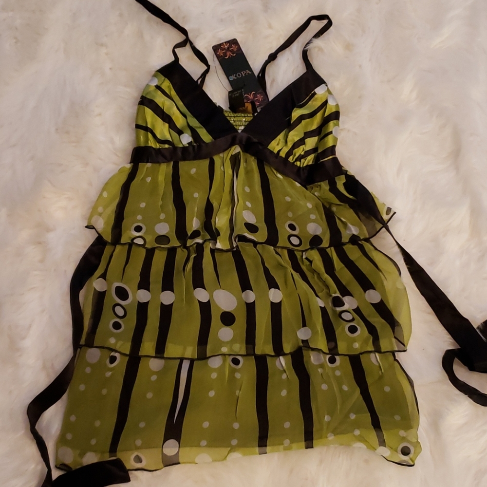 Kopa green ruffle top XS